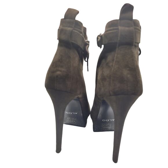 Aldo Olive Ankle Heel Boots Platform 5" heels with 1"front Leather Sz 6.5 - Picture 6 of 9